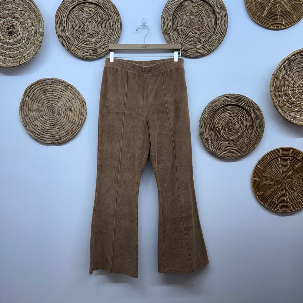 Aerie Brown Ribbed Flare Pants Large Wide Leg Boho Hippie Loungewear